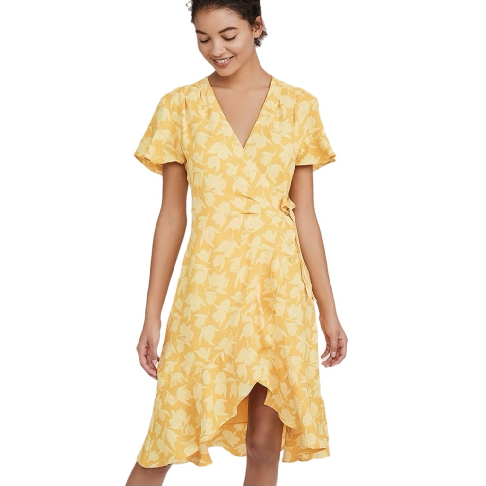 Joie Amelian Floral wrap ruffle dress in “citrus” color